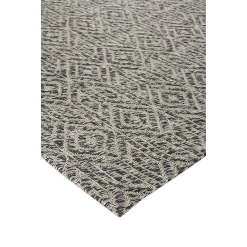 Woven Earth Wool Geometric Area Rug in Charcoal, Rectangle 6' x 9'