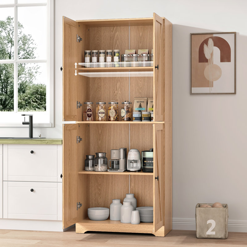 72" Tall Kitchen Pantry, Farmhouse Storage Cabinet, Oak