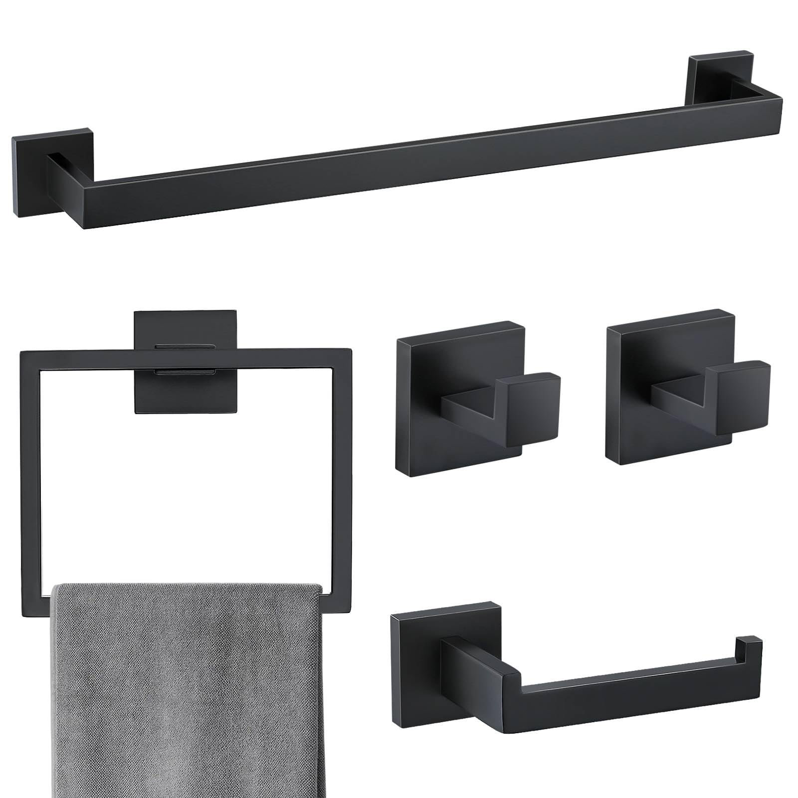shuoli 5 Pieces Bathroom Hardware Accessories Set Matte Black Towel Bar ...