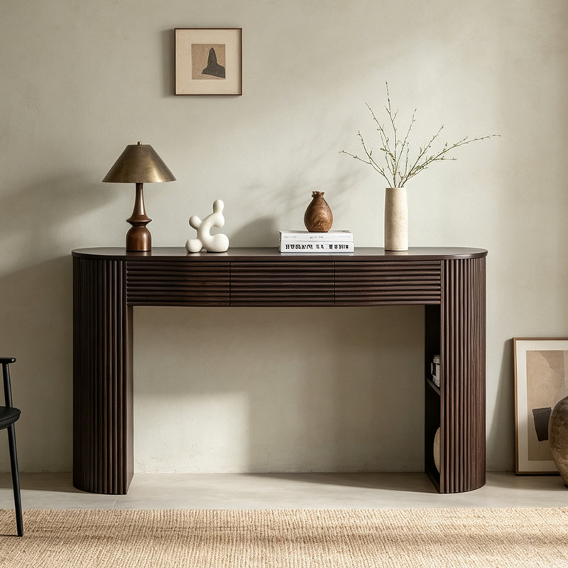 Console Mid-Century à trois tiroirs, 29.5" H x 39.4" W x 23.6" D