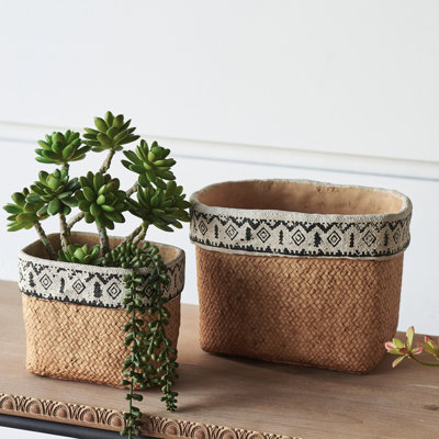 Ensemble de 2 pots à fleurs rectangulaires avec garniture géométrique