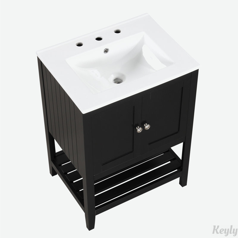 24" Solid Wood Frame Bathroom Vanity Ceramic Sink