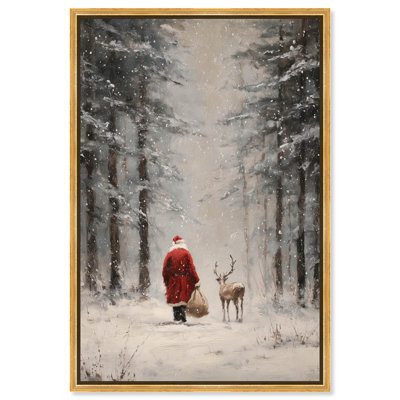 Snowy Holiday Walk Through the Forest Canvas Xmas Wall Decor by Art Remedy, Black Frame, 10 x 15