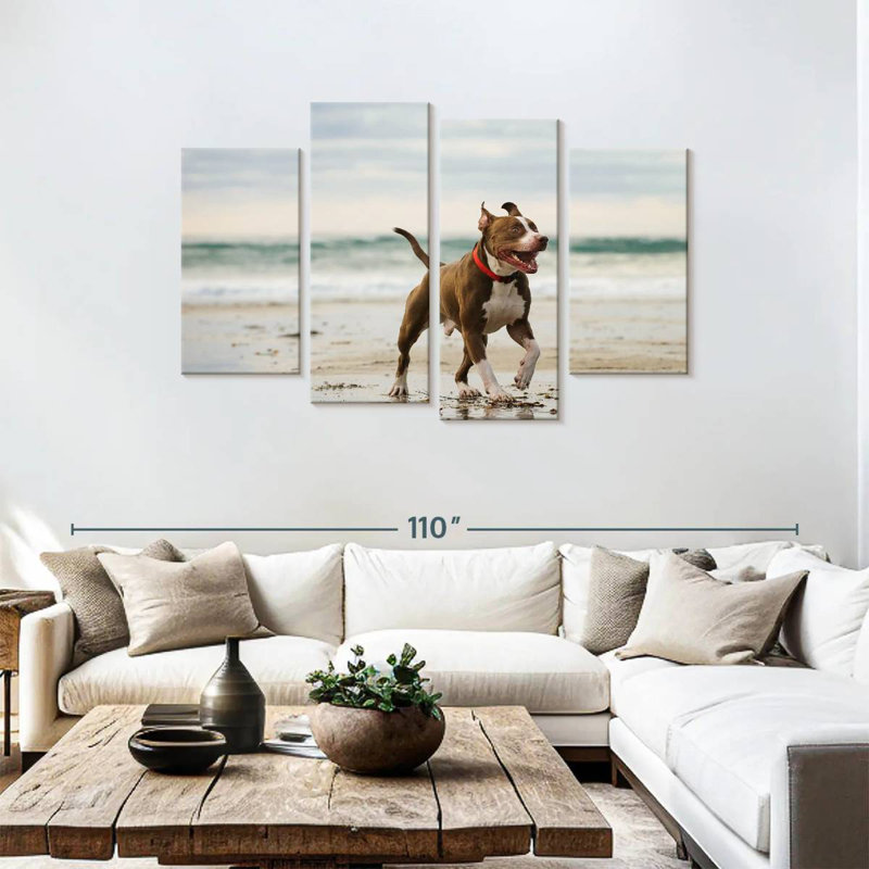 Pit Bull On Beach, 48" H x 75" W
