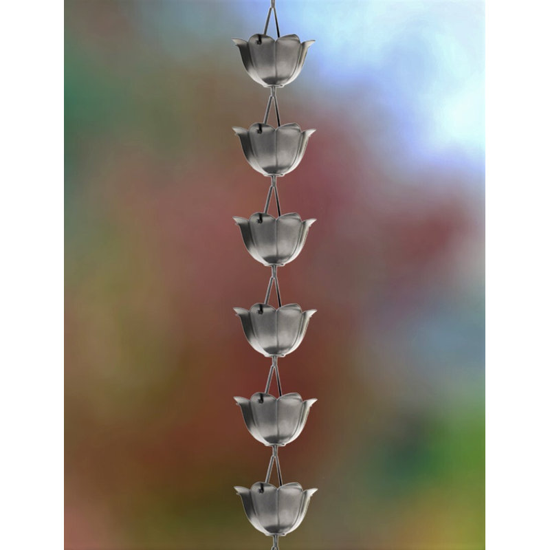 Aluminum Lotus Cup Rain Chain Replacement Downspout for Gutters, Pewter