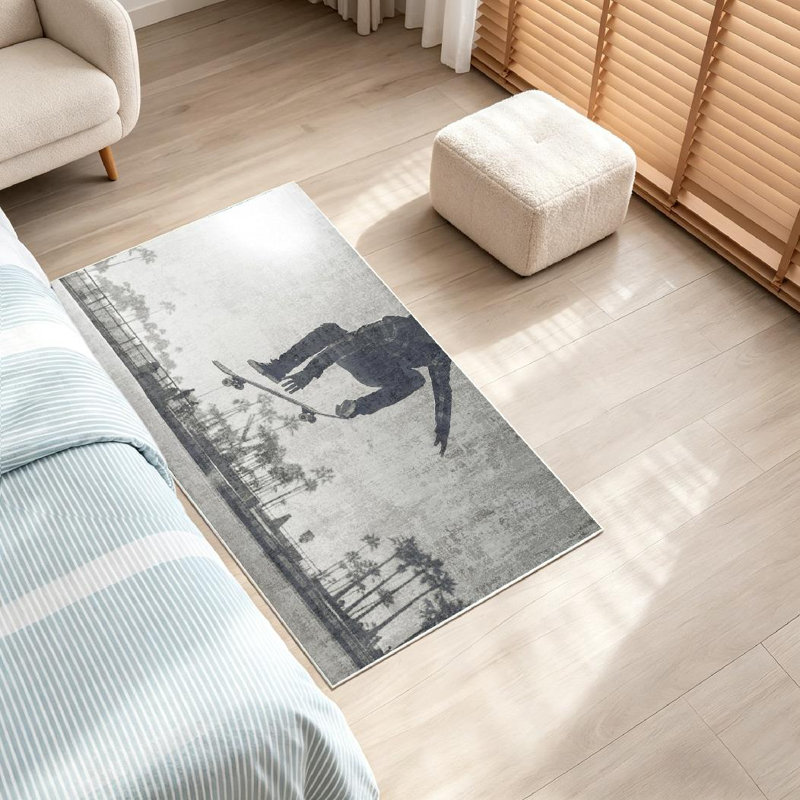 Tapis gris lavable à la machine Palm