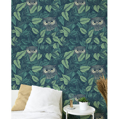 Vintage Owl and Leaf Pattern Wallpaper Dark Forest Botanical Wall Mural Peel Stick Roll