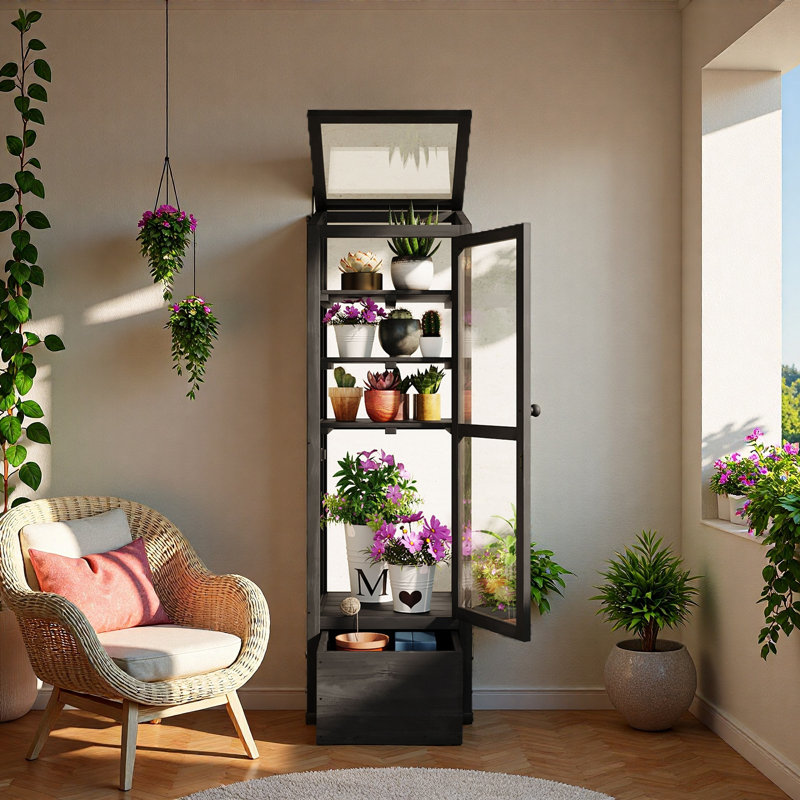 Mini cadre froid portatif en bois pour serre avec jardin et boîte de rangement mobile et tablettes réglables pour une utilisation intérieure et extérieure