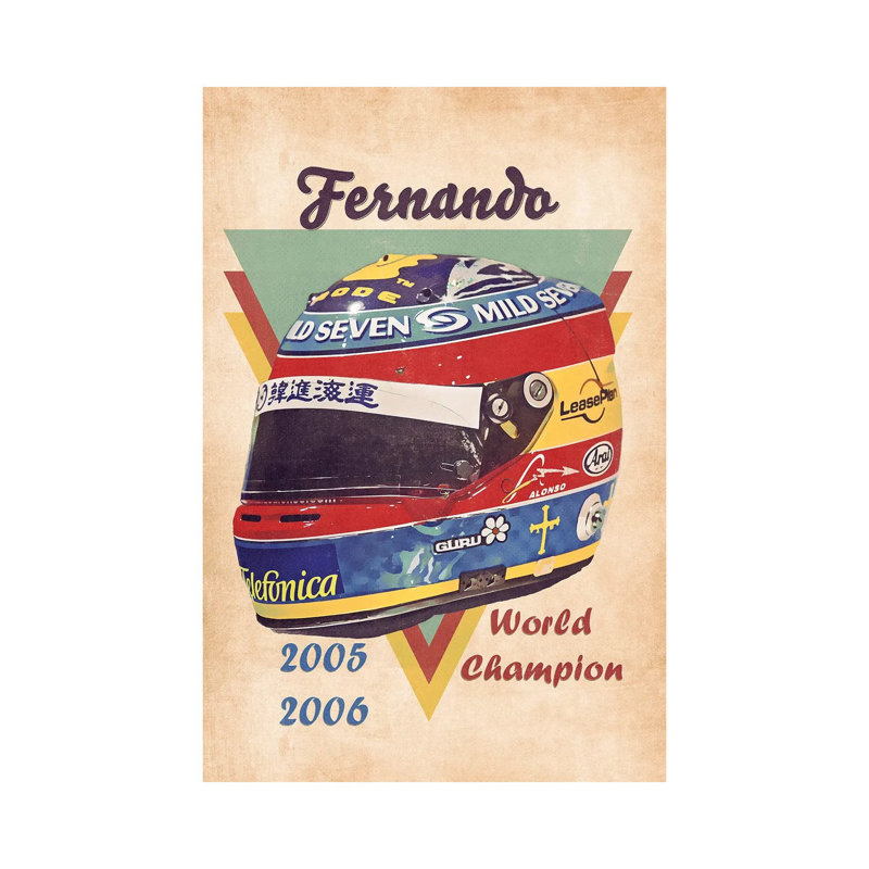 Fernando Alonso's Helmet Retro - Wrapped Canvas Painting, 20.32 cm H x 30.48 cm W