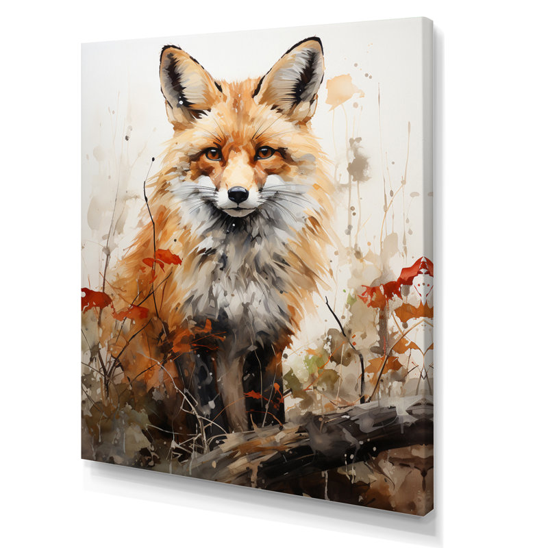 Fox Wilderness Observer - Art mural de renard pour le salon, Toile tendue, H 40 po x l 30 po x P 1,5 po