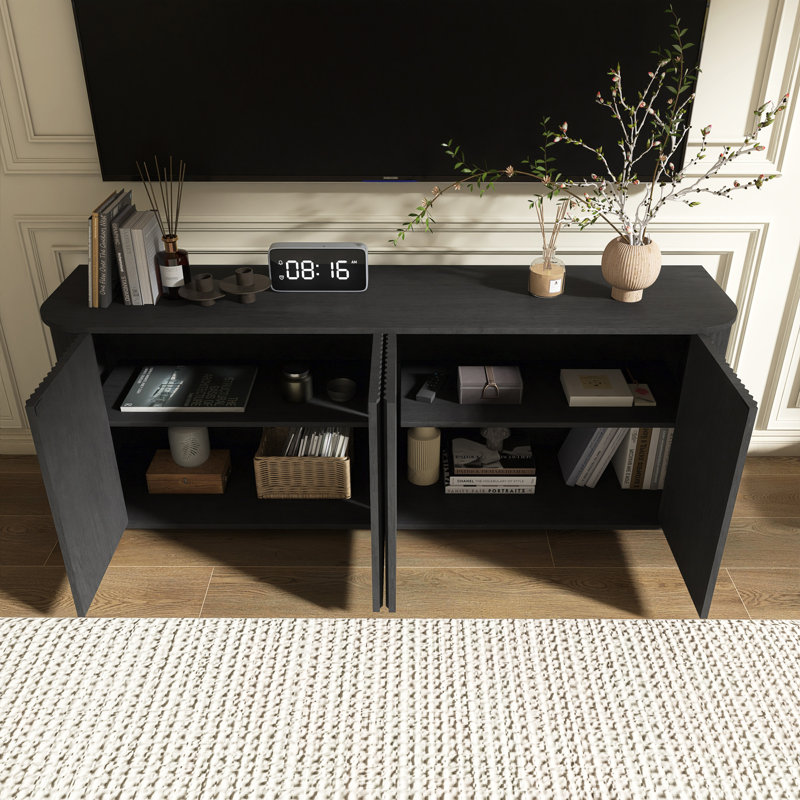 64" Modern TV Stand With Adjustable Shelves, Black
