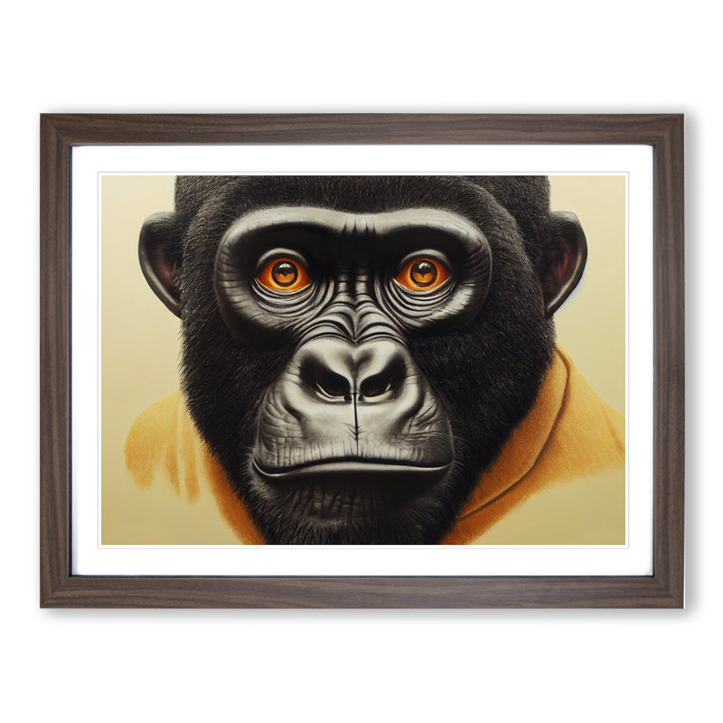 Curious Gorilla - Framed Print, 46cm H x 64cm W x 2cm D, Walnut