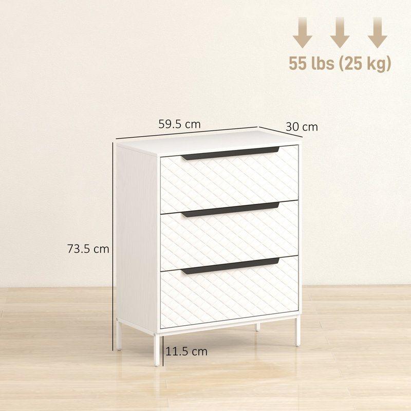 59.5cm W 3 - Drawer Chest of Drawers, White