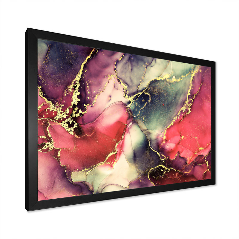 «Red Luxury Abstract Fluid Art II», reproduction sur toile, H 34 po x l 44 po x P 1,5 po, Cadre photo noir