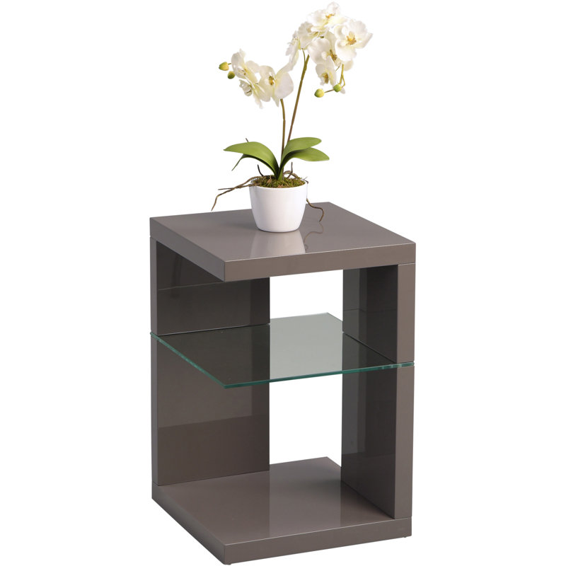 Alleman Side Table with Storage, Glossy Anthracite