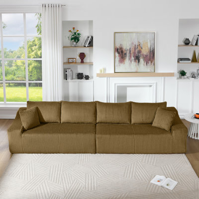 Canapé modulaire en velours côtelé de 137,7 po avec 2 coussins, sans assemblage requis, sans combinaison