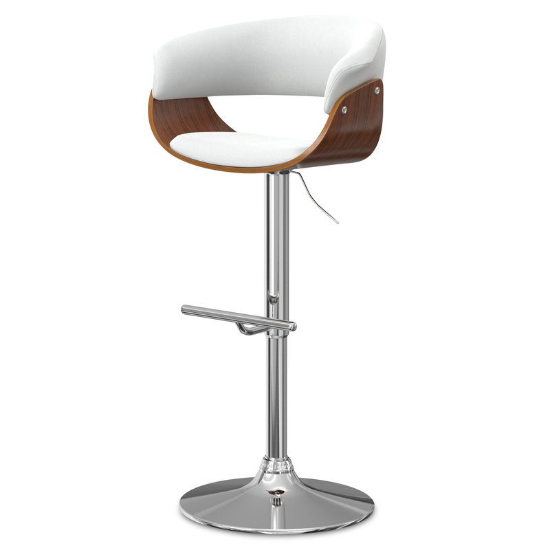 Sheldon Adjustable Swivel Upholstered Mid-Century Modern Bar Stool with Chrome Base, White