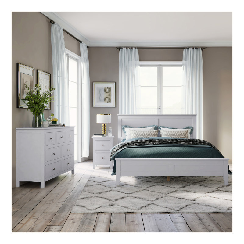 Ensemble de chambre à coucher complète 3 pièces en bois massif blanc