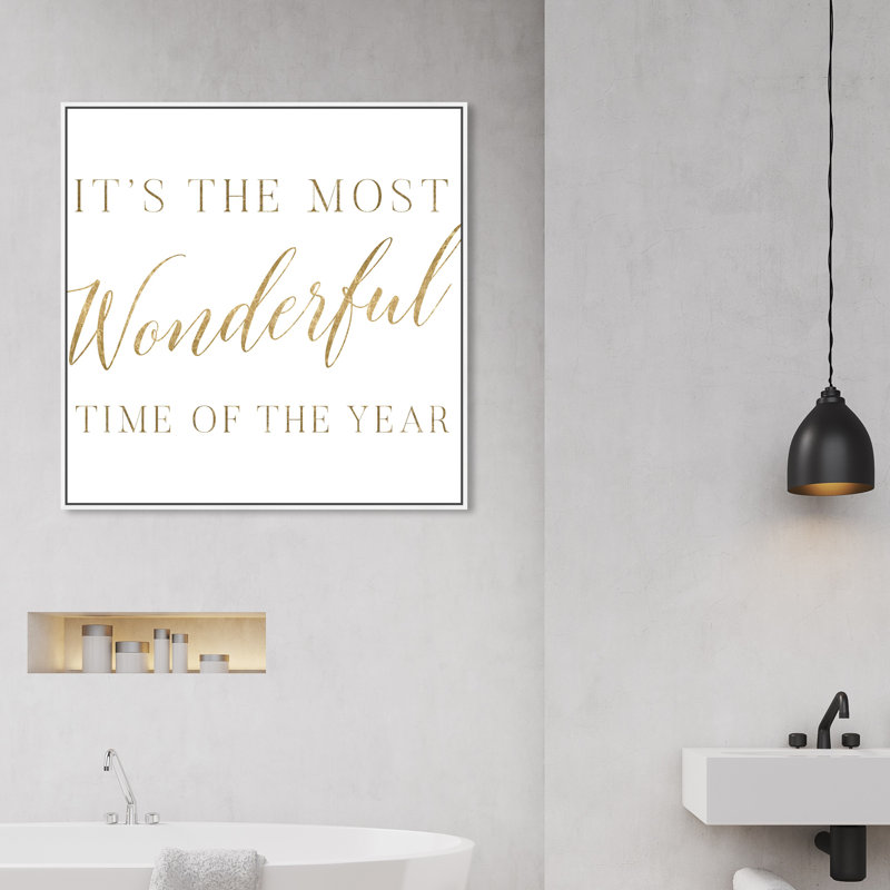«Wonderful Time Gold», art textuel sur toile tendue, H 16 po x l 16 po, Cadre blanc