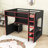 Modern Loft Bed with Built-in Desk, Pegboard Organizer, LED Lighting and Storage Shelves-715236154-715236148