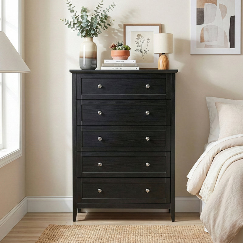 Commode 5 tiroirs 31,5 pouces, Noir
