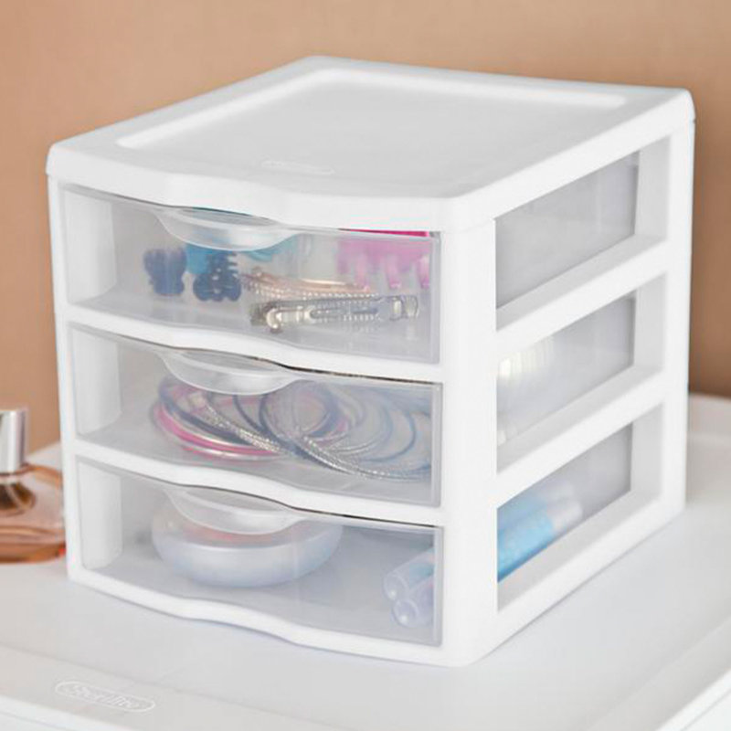 White Clearview Plastic 3 Drawer Desktop Storage Unit, 6 Pack