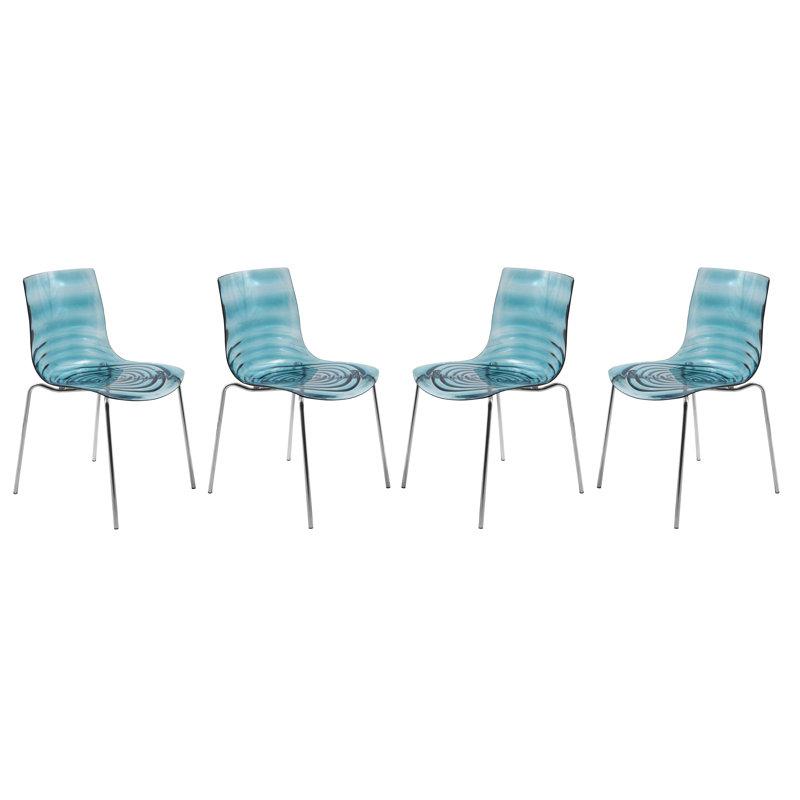 Chaise de salle à manger en acrylique transparent Clear Ghost, Bleu transparent, Ensemble de 4
