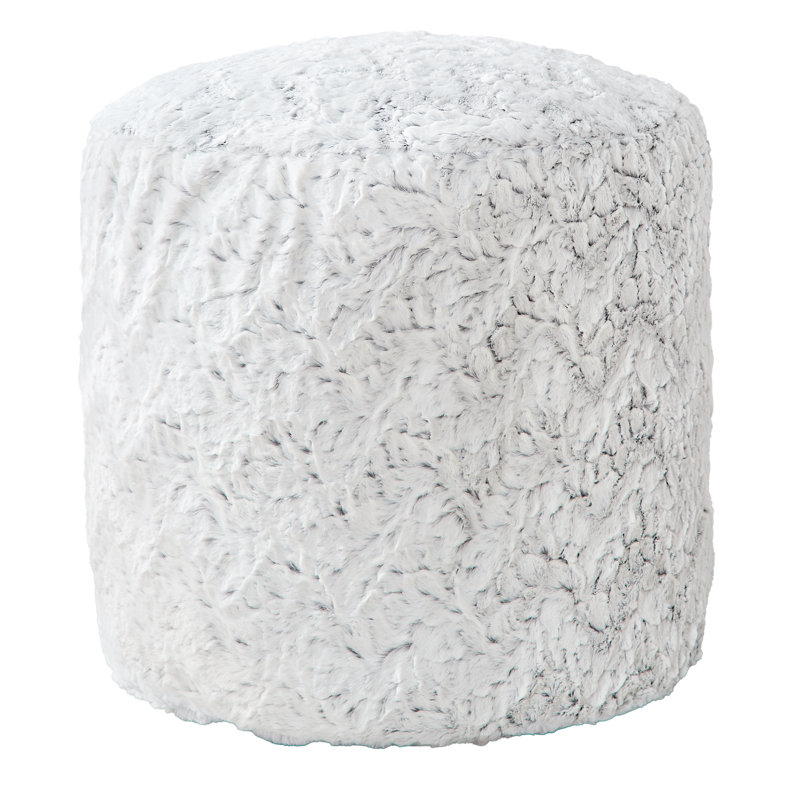 Eliberto Upholstered Pouf, Fauxchilla Silver Fox Faux Fur