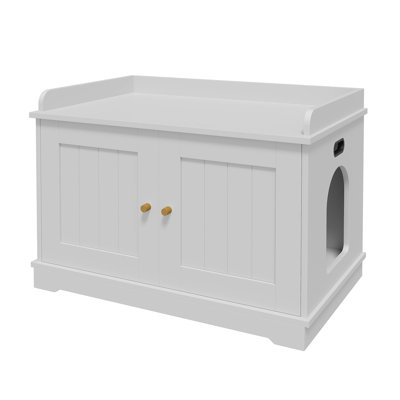 Wooden Cat Litter Box Enclosure Cabinet with 2 Doors, Modern Hidden Litter Box Furniture, 80cm, Multi-Use End Table for Living Room Hallway