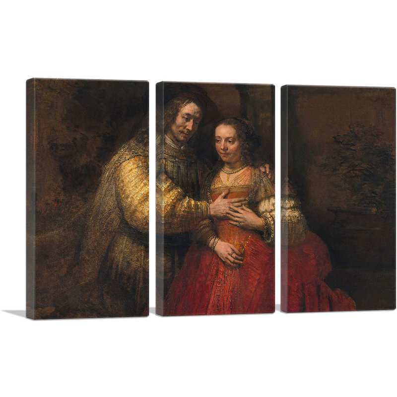 La fiancée juive 1667 par Rembrandt van Rijn - Ensemble de 3 reproductions d'art sur toile tendue, H 40 po x l 60 po x 1,5 po