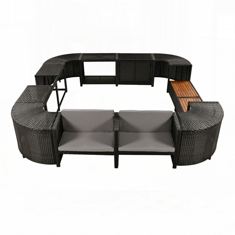 Ensemble de canapé modulaire d'extérieur en rotin, Gris
