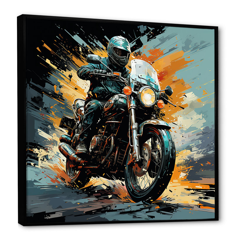Motocyclette sur toile, Cadre flottant noir, H 16 po x l 16 po x P 1 po