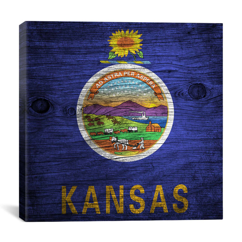 Drapeau kansas, panneau de bois, impression sur toile, H 18 po x l 18 po x P 1,5 po