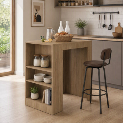Natural Oak Kitchen Island And Counter Height Table Top With Shelf