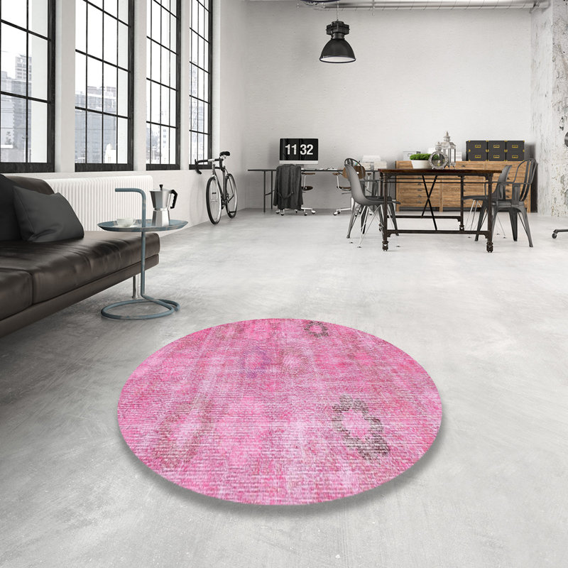 Tapis rose/vert contemporain, Rond 4 pi