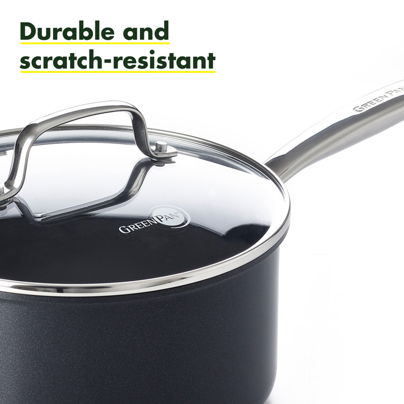 GreenPan Chatham Black Prime Midnight Healthy Ceramic Nonstick, 3qt Saucepan with Lid