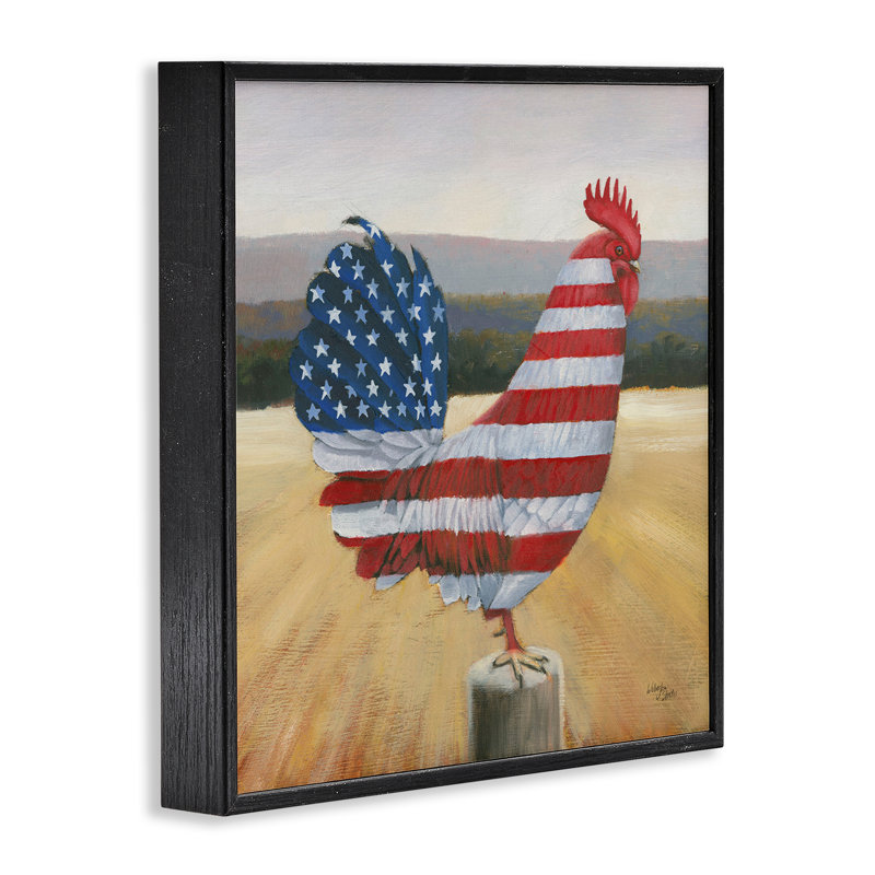 «American Flag Rooster», art de la giclée encadrée par Wellington Studio, Giclée encadrée noir minuit, H 12 po x l 12 po