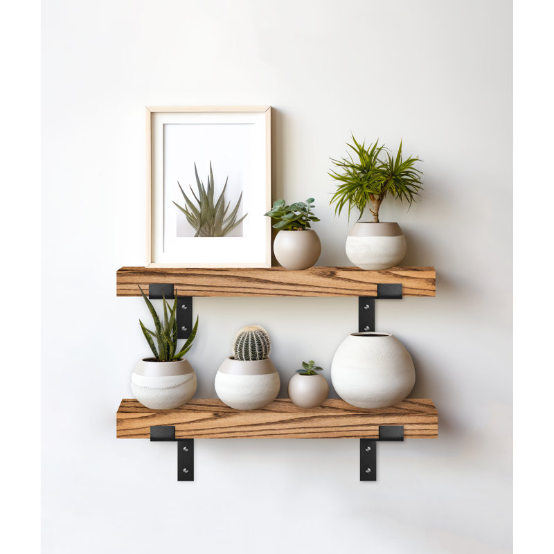 Emerald Lee 2 Piece Oak Solid Wood Bracket Shelf, 2"H x 32"W x 4.5"D
