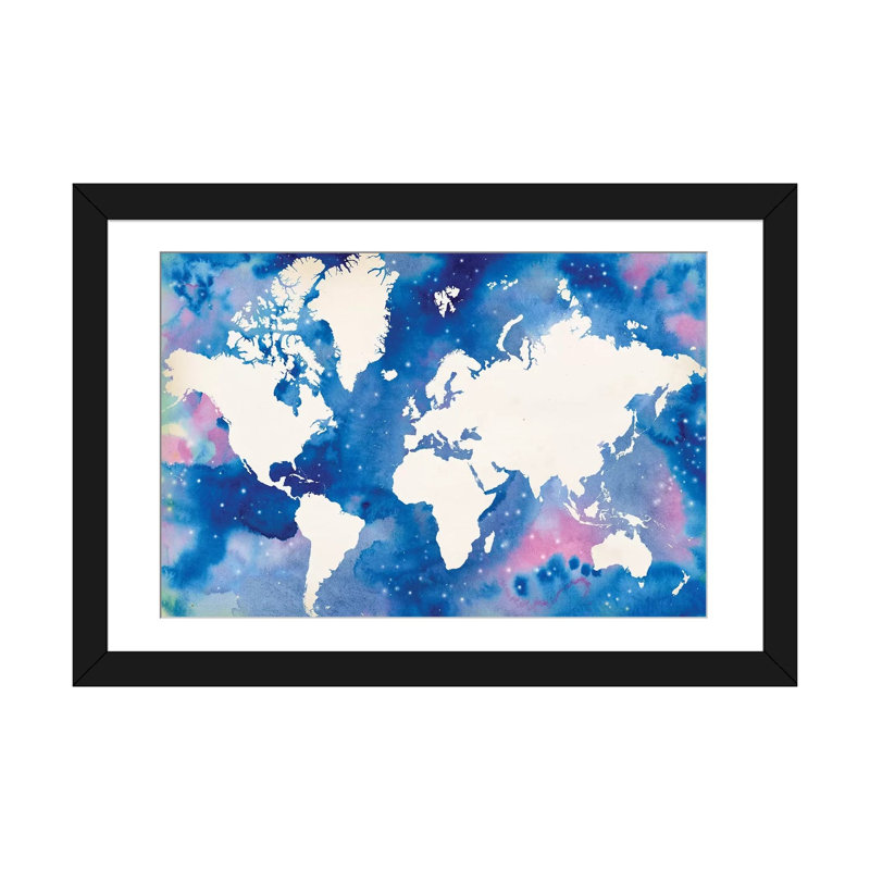 « starry world », reproduction sur toile, Papier d'art encadré noir, H 16 po x l 24 po x P 1 po, Blanc
