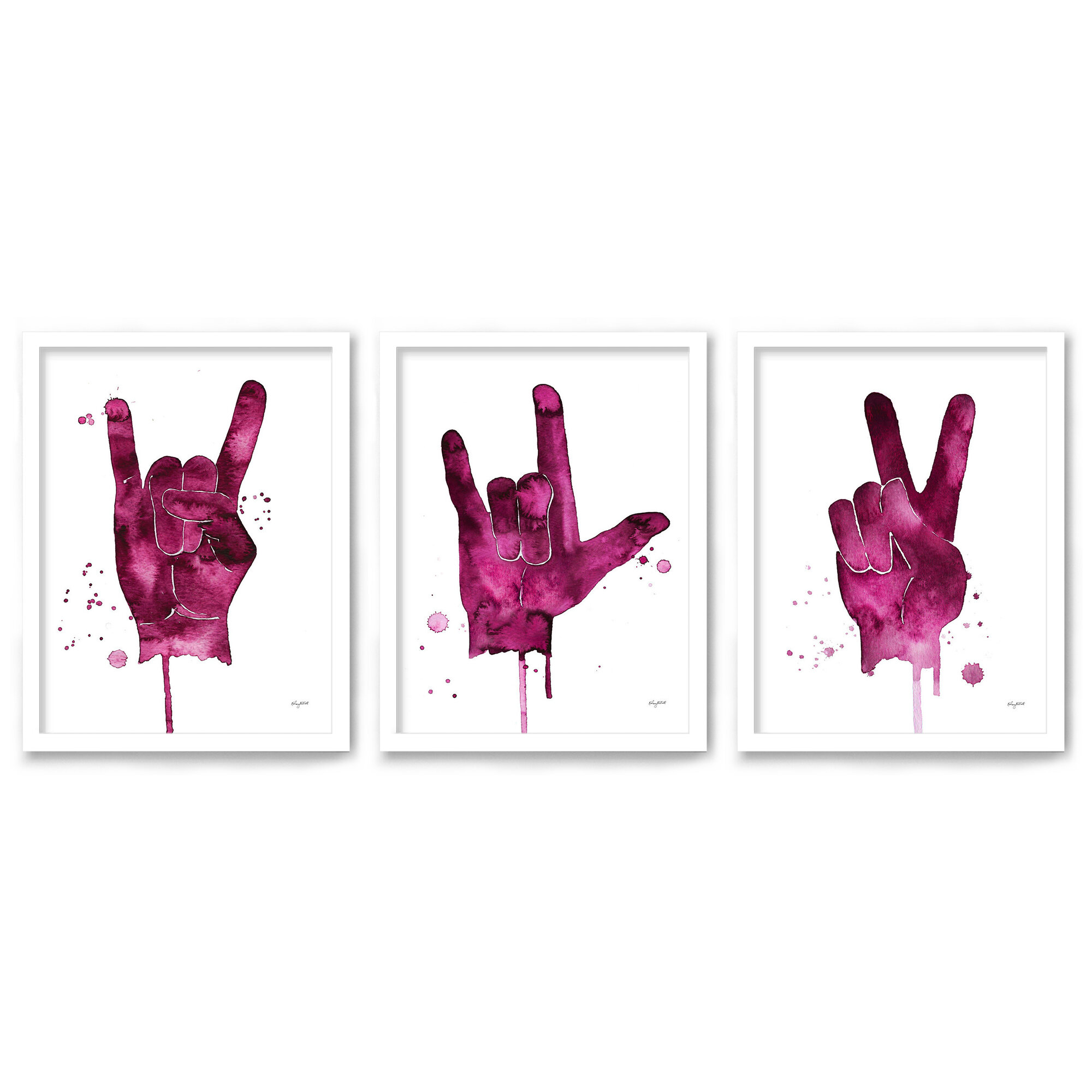 Bless international Pink Pained Hands 3 Pieces by Kelsey Mcnatt Painting