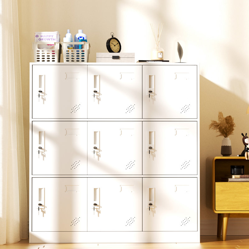 9 Doors Metal Storage Cabinet With Card Slot, Organizer,shoes And Bags Steel Locker For Office, Home, Bank, School, Gym
