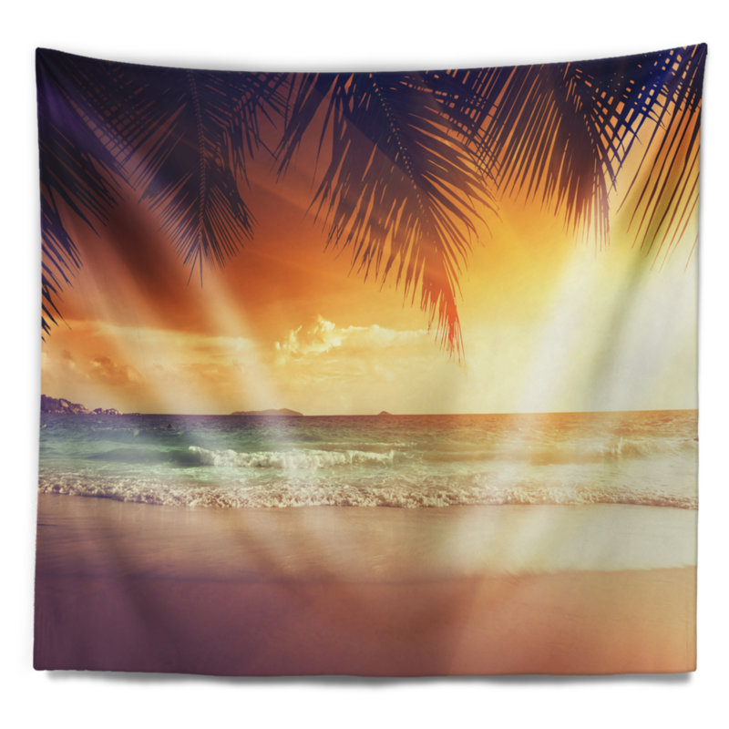 Tapisserie «Seashore Palm Leaves» sur la côte des Caraïbes, H 68 po x l 80 po