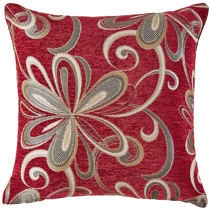 Burgundy Floral Polyester 18" x 18" Decorative Throw Pillow