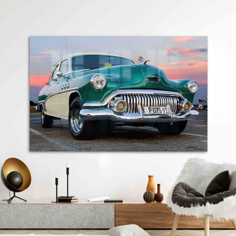 Art mural classique en verre trempé Classic Car idéal pour les passionnés d'automobile rétro, H 11,8 po x l 17,7 po