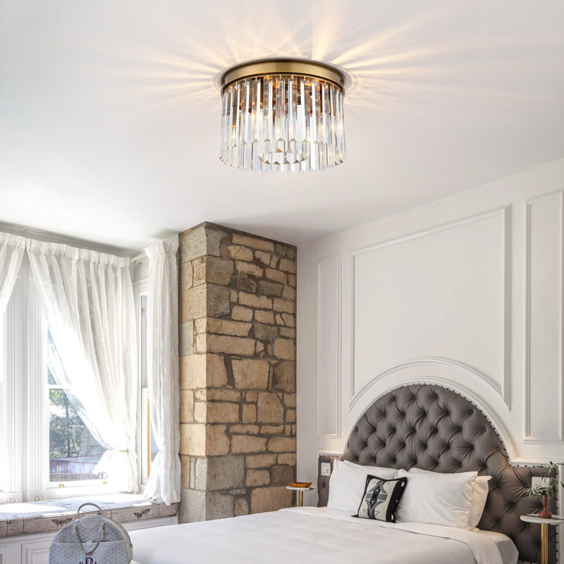 12" 3-Light Crystal Flush Mount Ceiling Light for Foyer and Bedroom, Gold