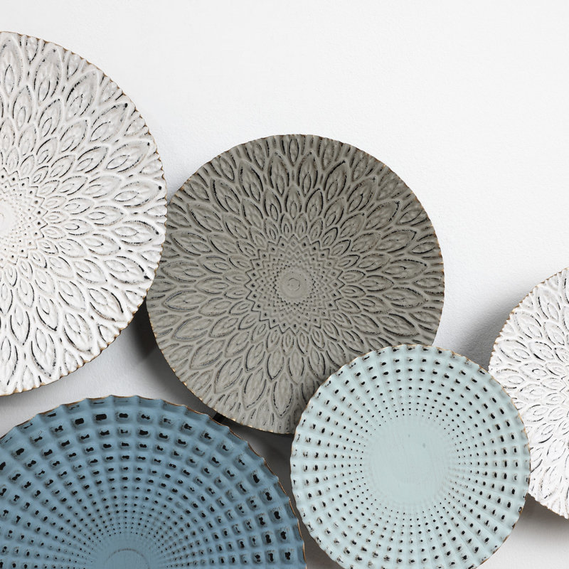 Multi-Color Distressed Plates 43.3-Inch Wide Abstract Metal Wall Decor