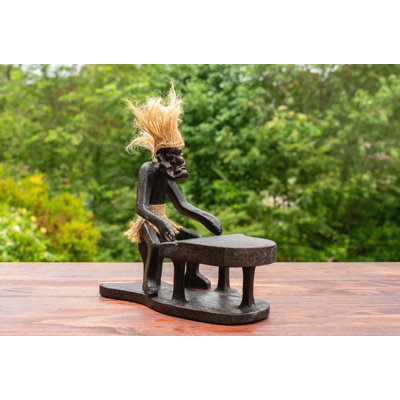 Aurelien fait à la main en bois primitif Statue tribale jouant du piano Sculpture Tiki Bar fabriqué à la main Unique cadeau Art décoratif Home Decor Accent Figurine décoration œuvre d'art sculptée à la main