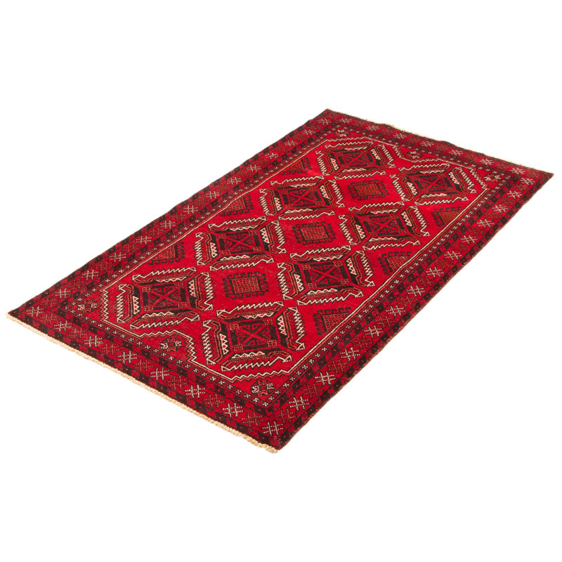 Tapis rouge Baluch unique fait à la main 4 pi 0 po x 7 pi 0 po One Of Kind