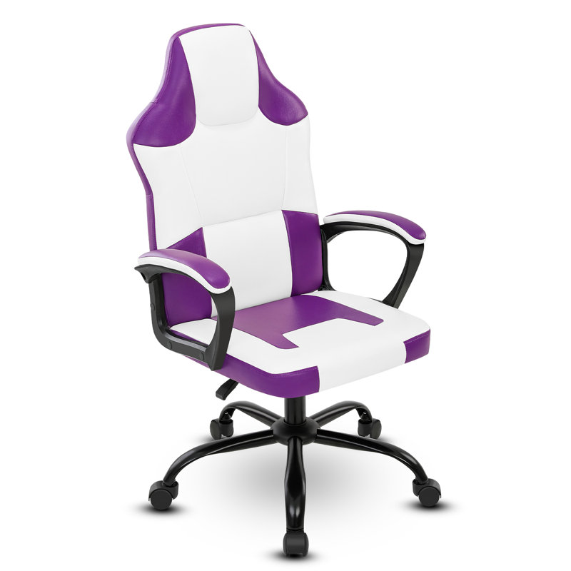 Wrought Studio™ Swiveling PC & Racing Game Chair, Blue/White