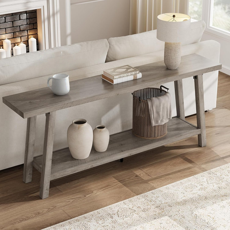 Tables d'entrée de style campagnard long de 70,87 po, table de canapé rectangulaire derrière le canapé, 2 tables d'appoint pour le couloir, l'entrée, le vestibule, le salon, gris rustique